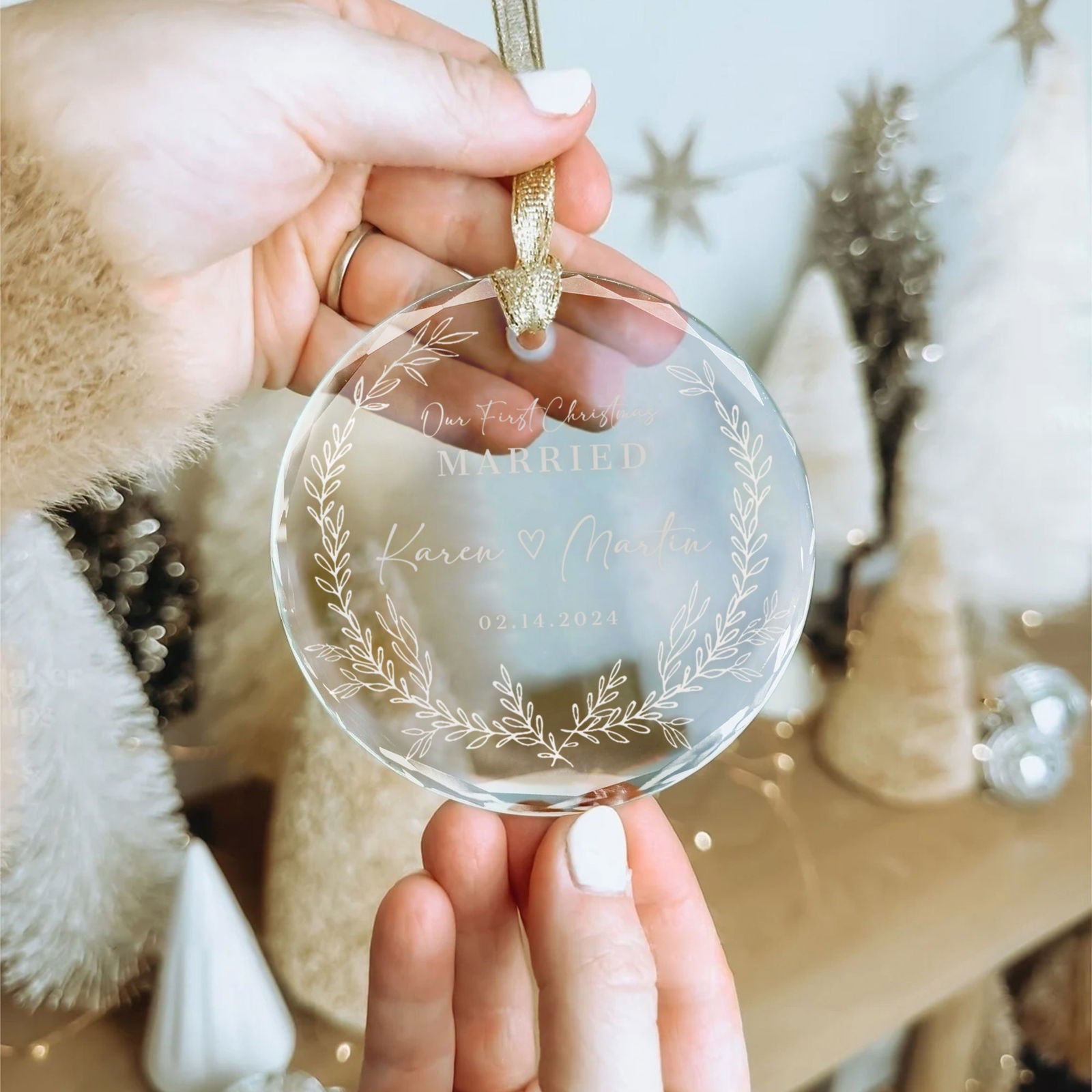 Personalized First Christmas Married Glass Ornament, Our First Christmas Married as Mr and Mrs Ornament, Wedding Glass GX05-14 - Kindlytoys