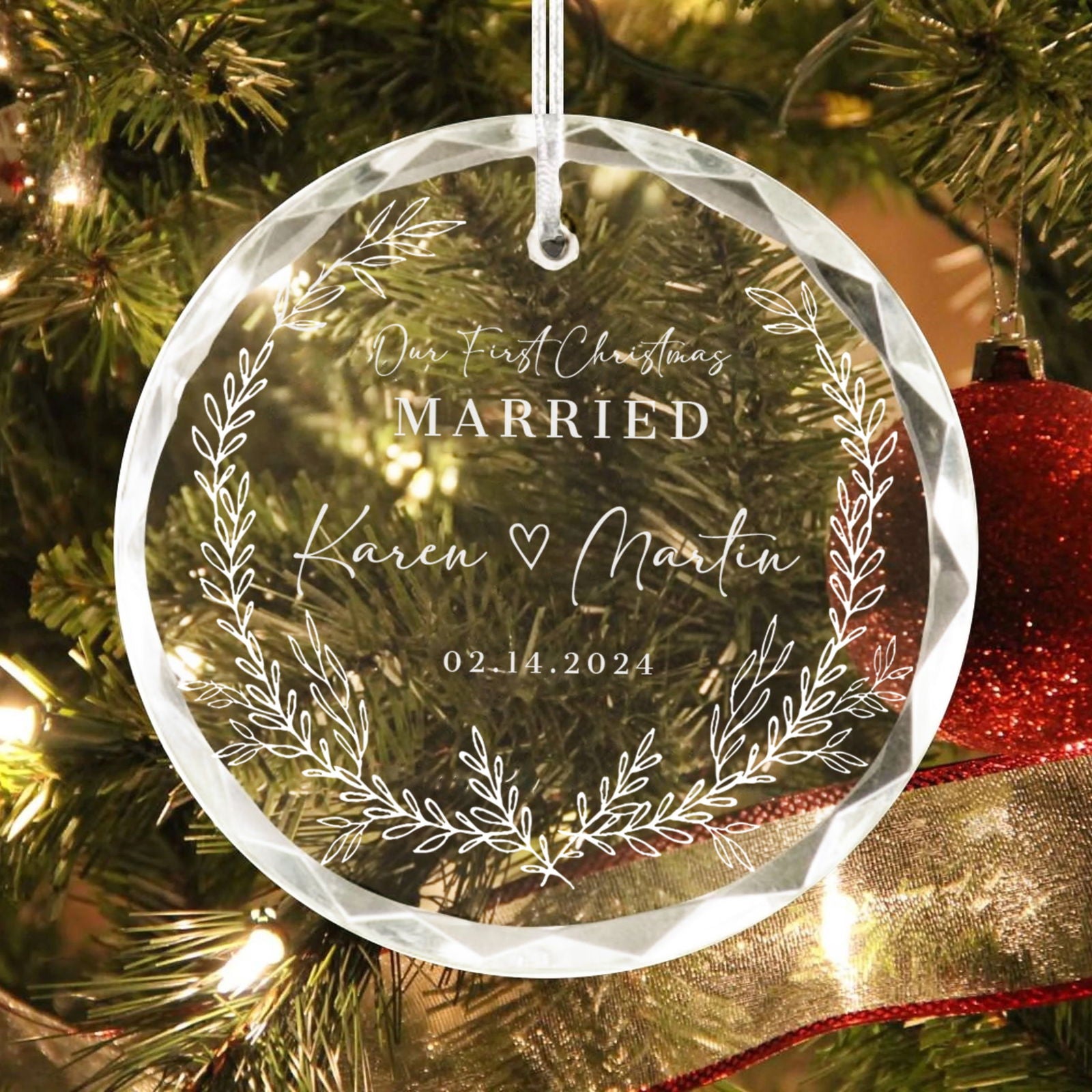 Personalized First Christmas Married Glass Ornament, Our First Christmas Married as Mr and Mrs Ornament, Wedding Glass GX05-14 - Kindlytoys