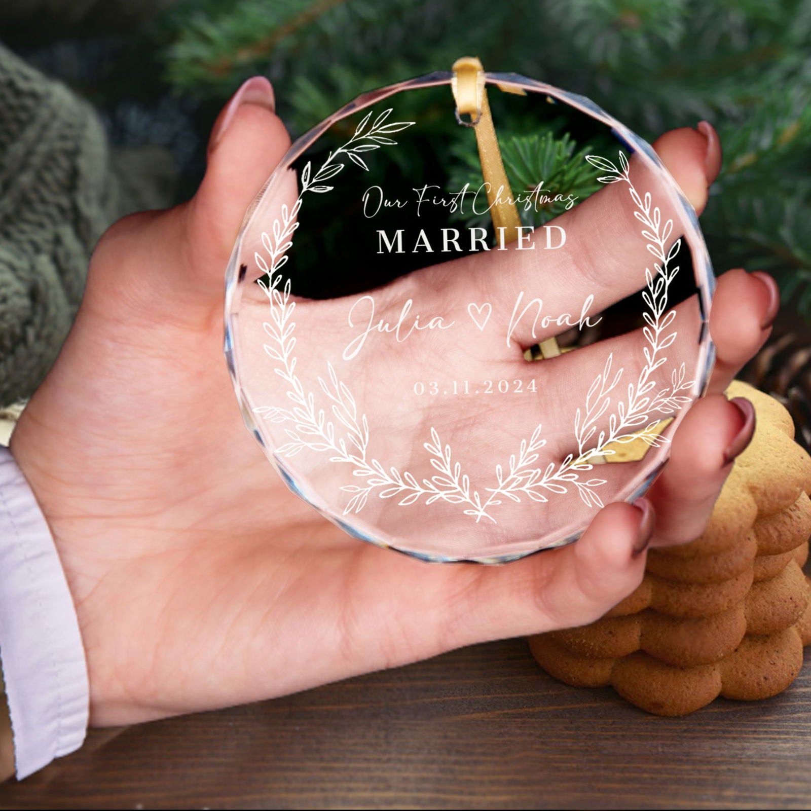 Personalized First Christmas Married Glass Ornament, Our First Christmas Married as Mr and Mrs Ornament, Wedding Glass GX05-14 - Kindlytoys
