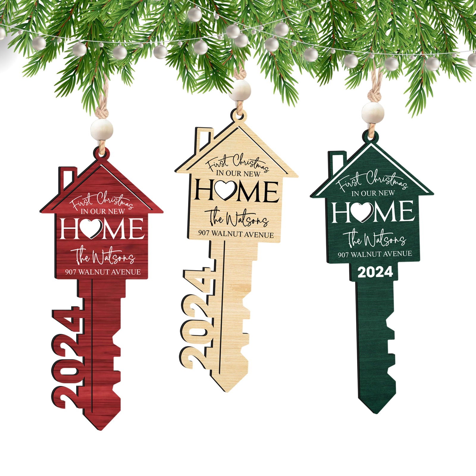 Personalized First Christmas Wood Key New Home Ornament, Christmas Ornament CF200 - Kindlytoys