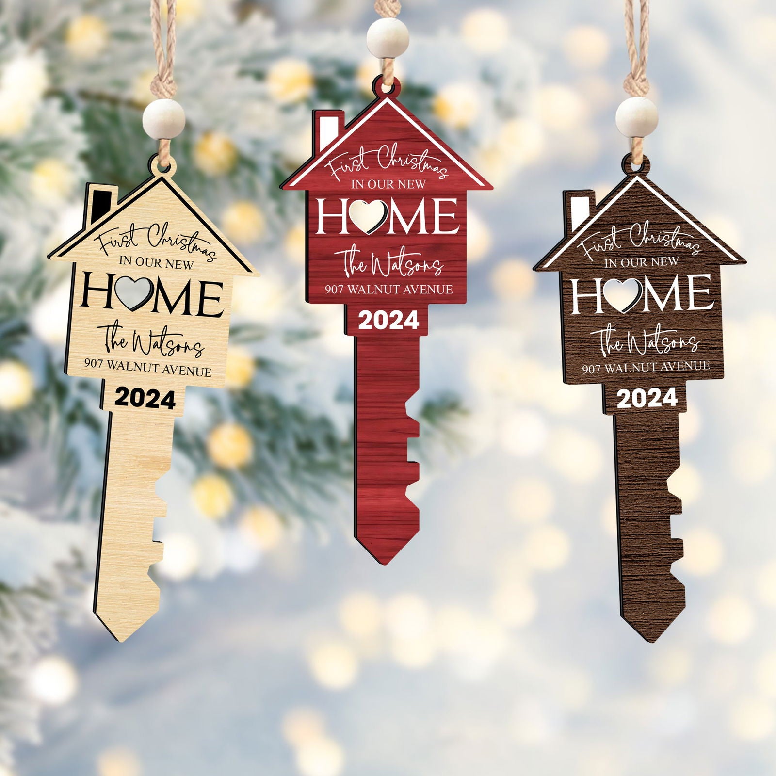 Personalized First Christmas Wood Key New Home Ornament, Christmas Ornament CF200 - Kindlytoys