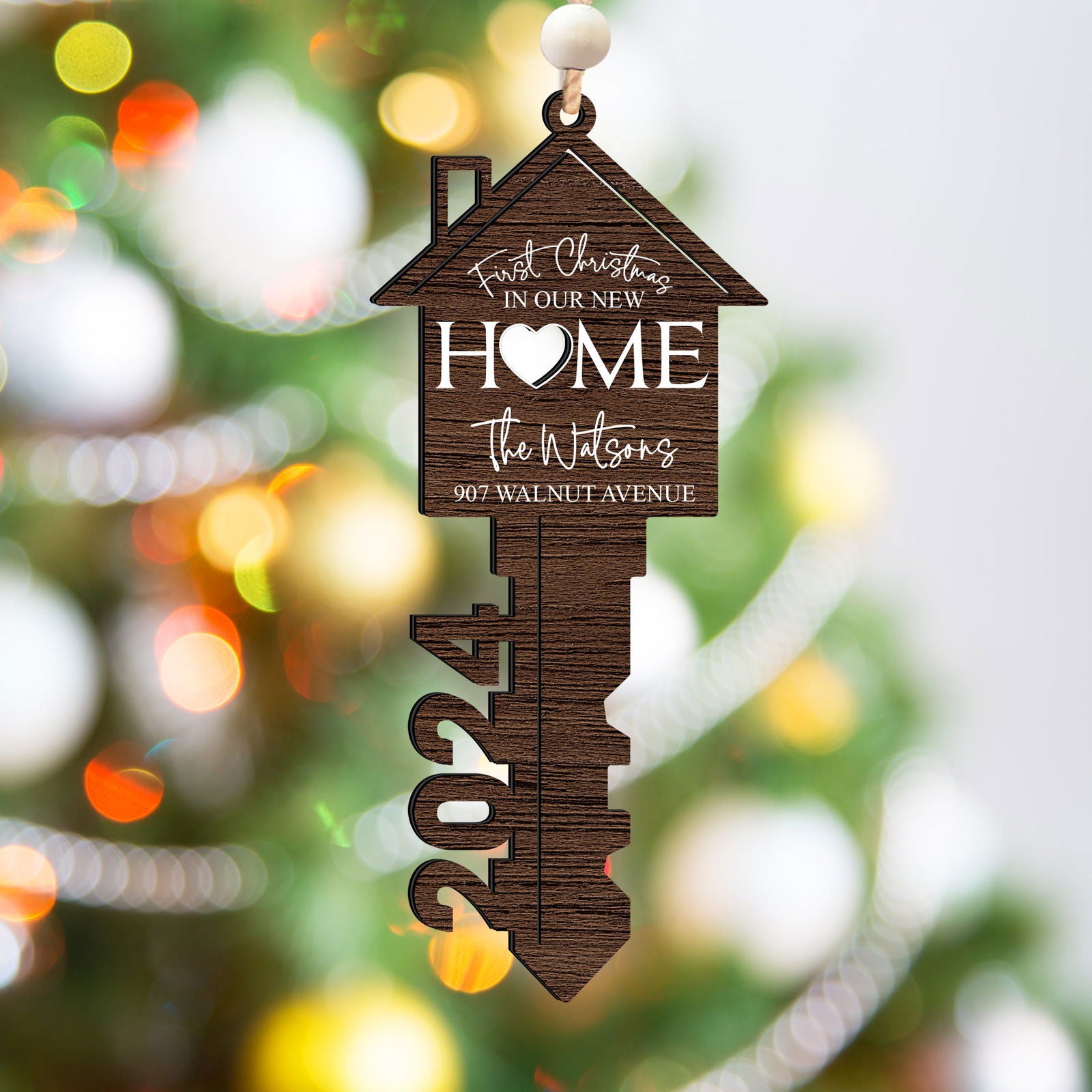 Personalized First Christmas Wood Key New Home Ornament, Christmas Ornament CF200 - Kindlytoys
