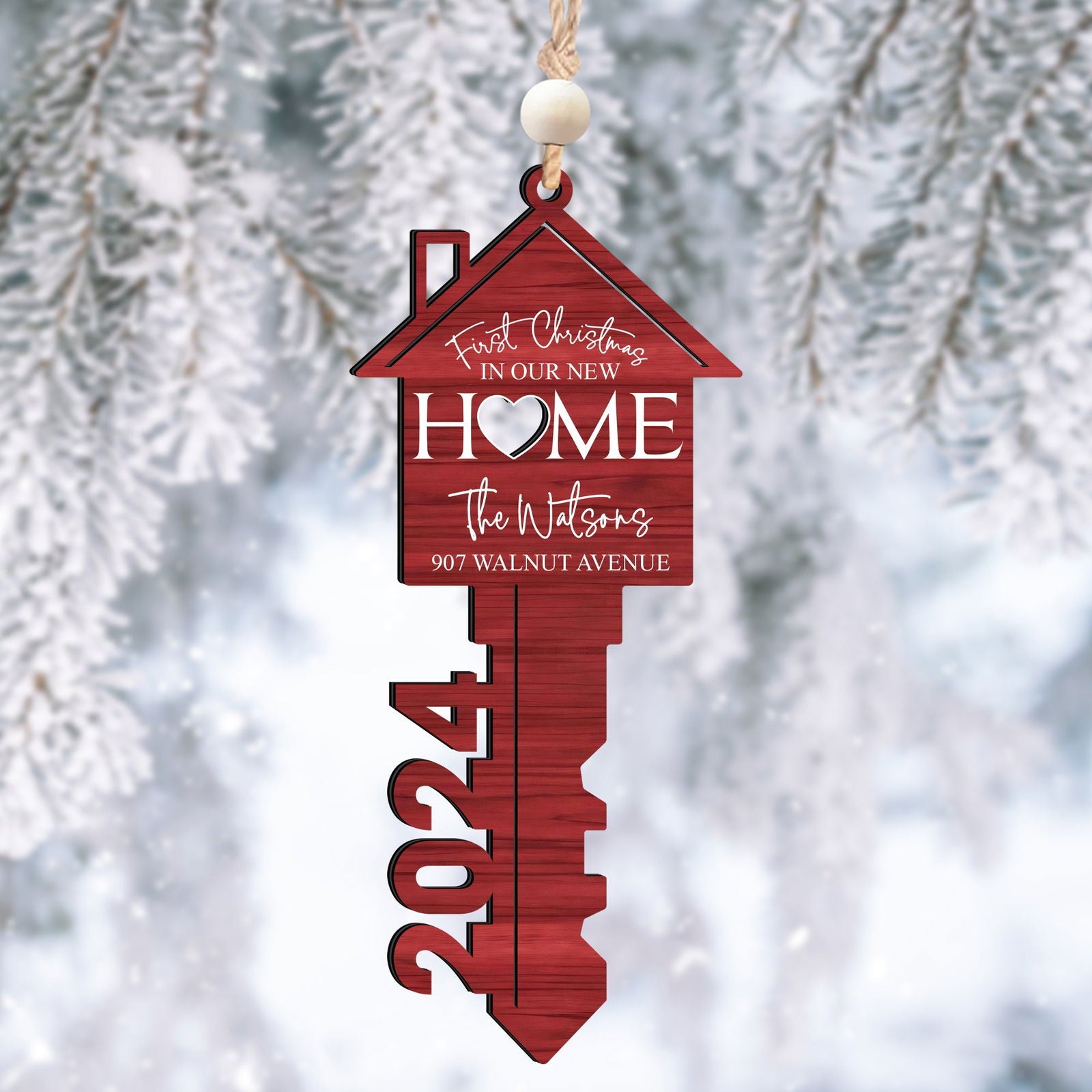 Personalized First Christmas Wood Key New Home Ornament, Christmas Ornament CF200 - Kindlytoys