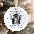 Personalized First Christmas in New Home Ornament - Custom Ceramic Keepsake with Names, Address, and Year - 3x3 Inches Holiday Decor Gift CX02-1 - Kindlytoys