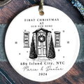 Personalized First Christmas in New Home Ornament - Custom Ceramic Keepsake with Names, Address, and Year - 3x3 Inches Holiday Decor Gift CX02-1 - Kindlytoys