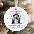 Personalized First Christmas in New Home Ornament - Custom Ceramic Keepsake with Names, Address, and Year - 3x3 Inches Holiday Decor Gift CX02-4 - Kindlytoys