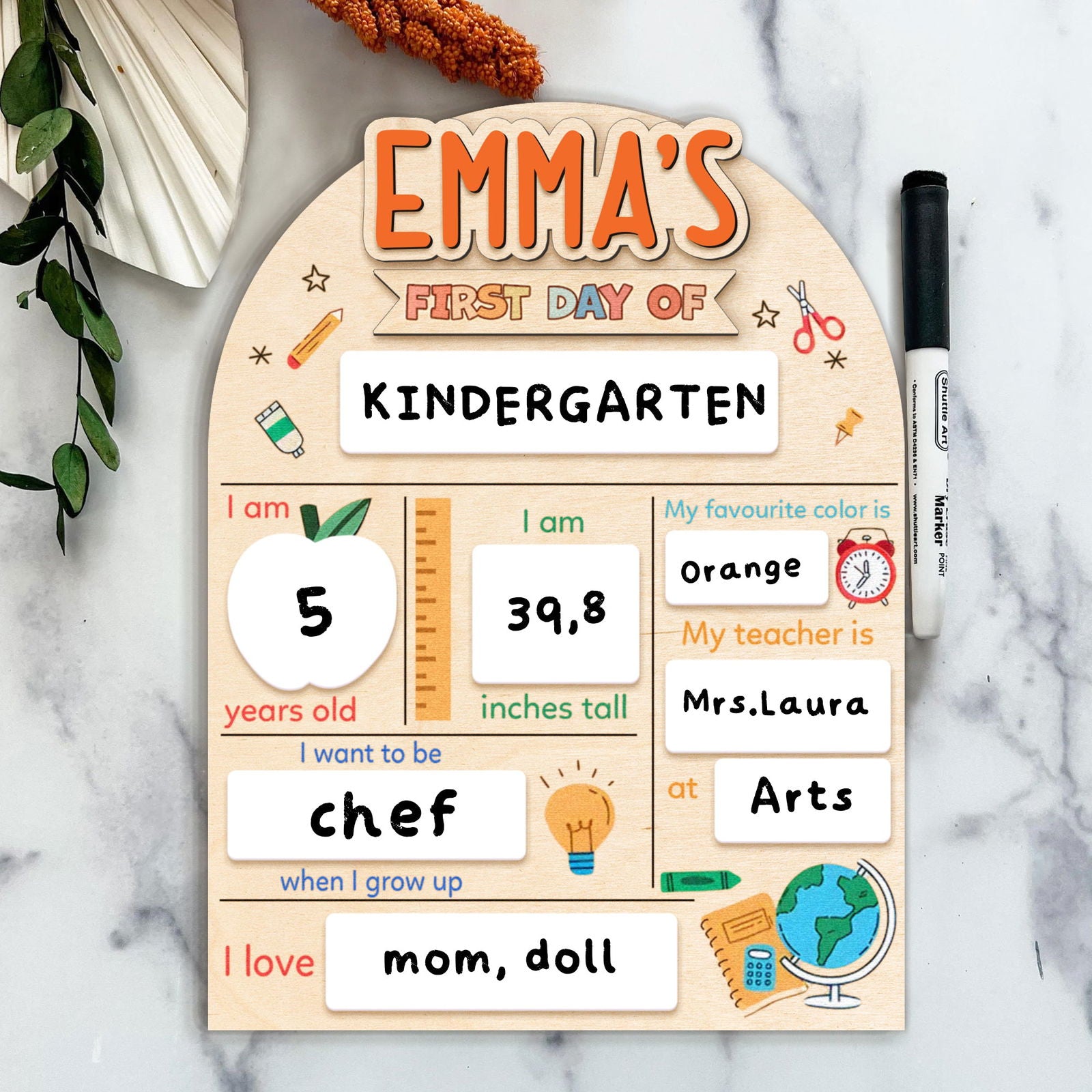 Personalized First Day Last Day of School Sign Interchangeable Names SS34 - Kindlytoys