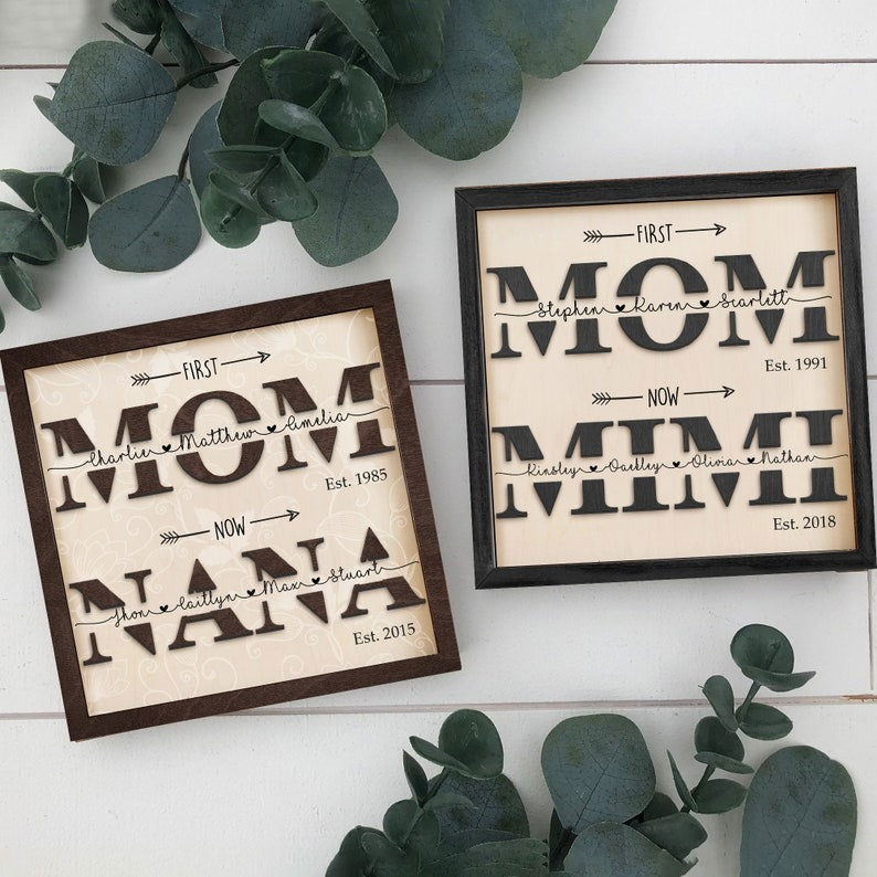 Personalized First Mom Wooden Sign, Gift for Mom and Grandma, Custom Kids Names First Mom Now Mimi Sign, Custom Mom Wooden Sign MS29 - Kindlytoys