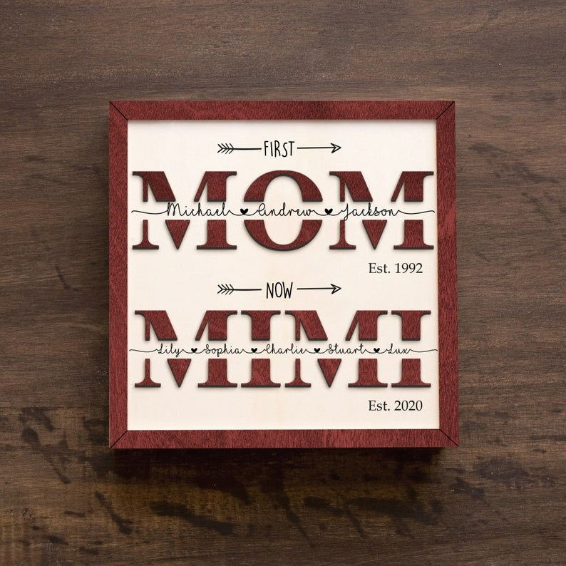 Personalized First Mom Wooden Sign, Gift for Mom and Grandma, Custom Kids Names First Mom Now Mimi Sign, Custom Mom Wooden Sign MS29 - Kindlytoys