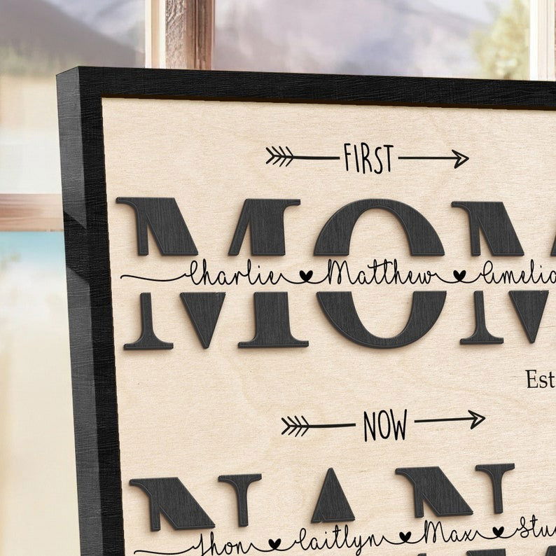 Personalized First Mom Wooden Sign, Gift for Mom and Grandma, Custom Kids Names First Mom Now Mimi Sign, Custom Mom Wooden Sign MS29 - Kindlytoys