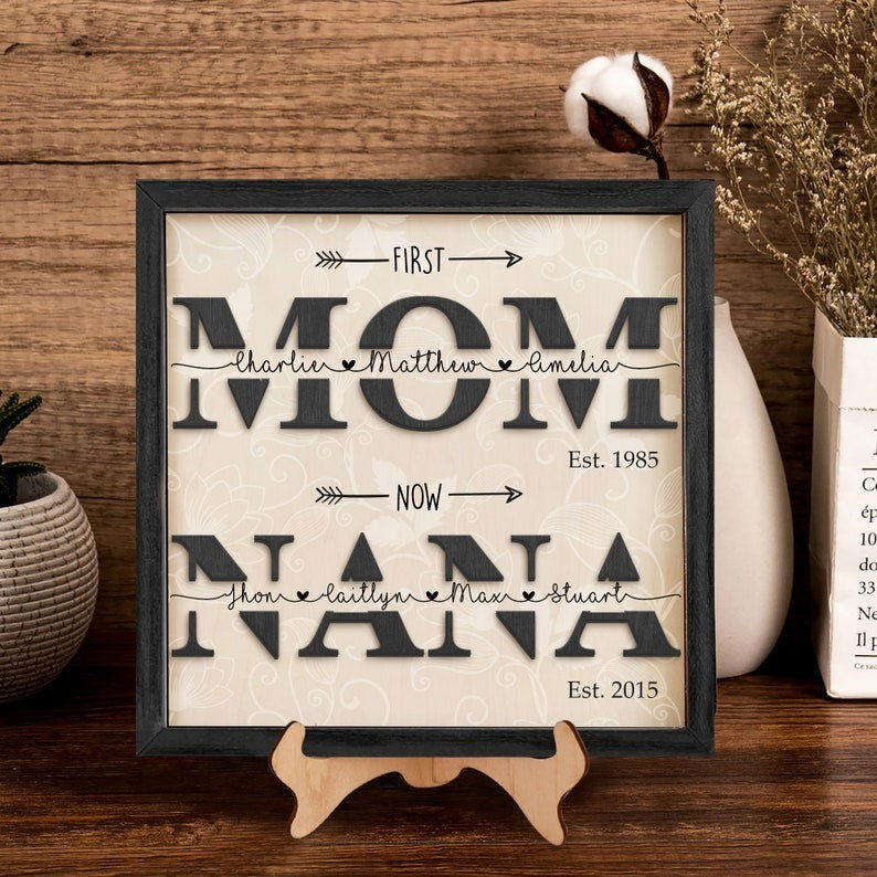 Personalized First Mom Wooden Sign, Gift for Mom and Grandma, Custom Kids Names First Mom Now Mimi Sign, Custom Mom Wooden Sign MS29 - Kindlytoys