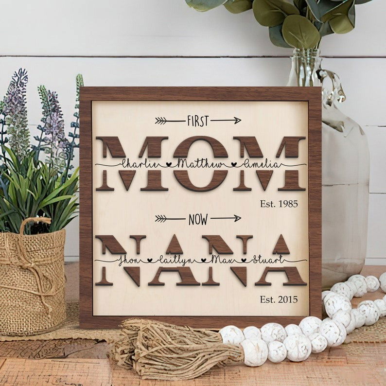 Personalized First Mom Wooden Sign, Gift for Mom and Grandma, Custom Kids Names First Mom Now Mimi Sign, Custom Mom Wooden Sign MS29 - Kindlytoys
