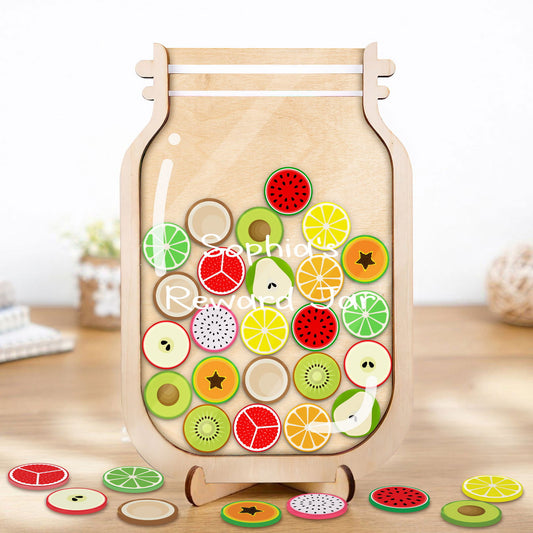 Personalized Fruit Reward Jar, Custom Reward Jar with Tokens, Classroom Teacher Star Jar Chore Chart. Gifts for Kids, Fridge Wood and Acrylic Printed Personalized Name PY13 - Kindlytoys