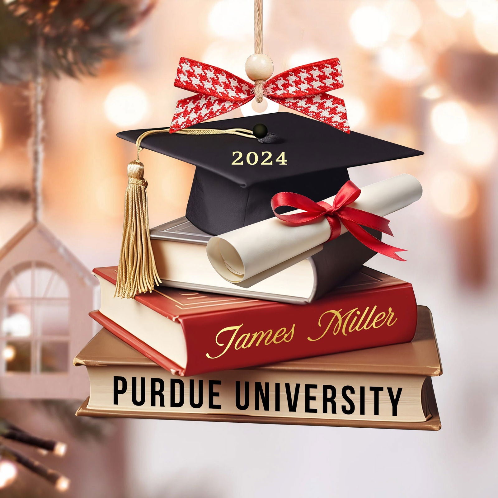 Personalized Graduation Cap Ornament With Books, Custom Graduation Ornament CF273 - Kindlytoys