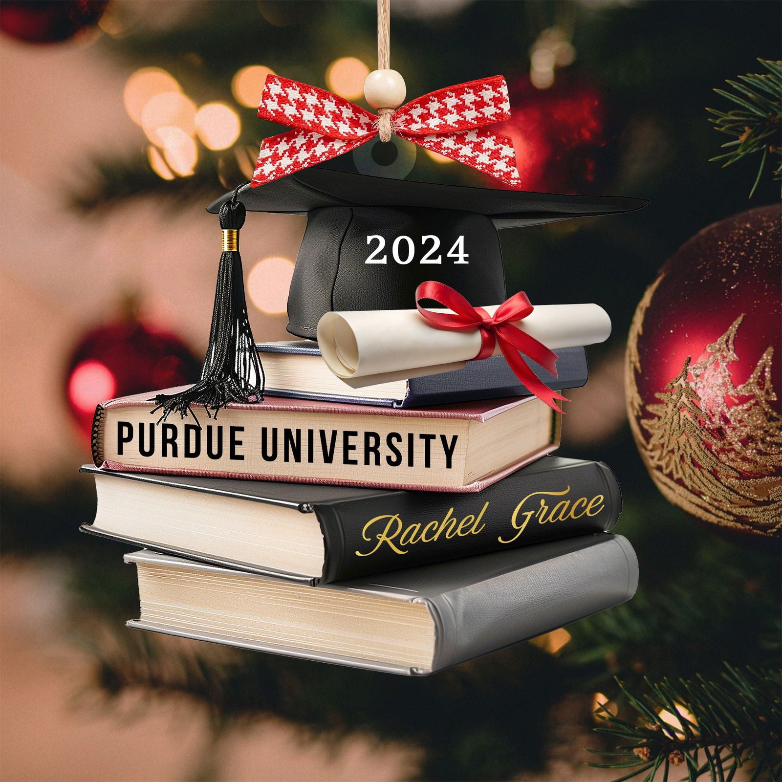 Personalized Graduation Cap Ornament With Books, Custom Graduation Ornament CF273 - Kindlytoys