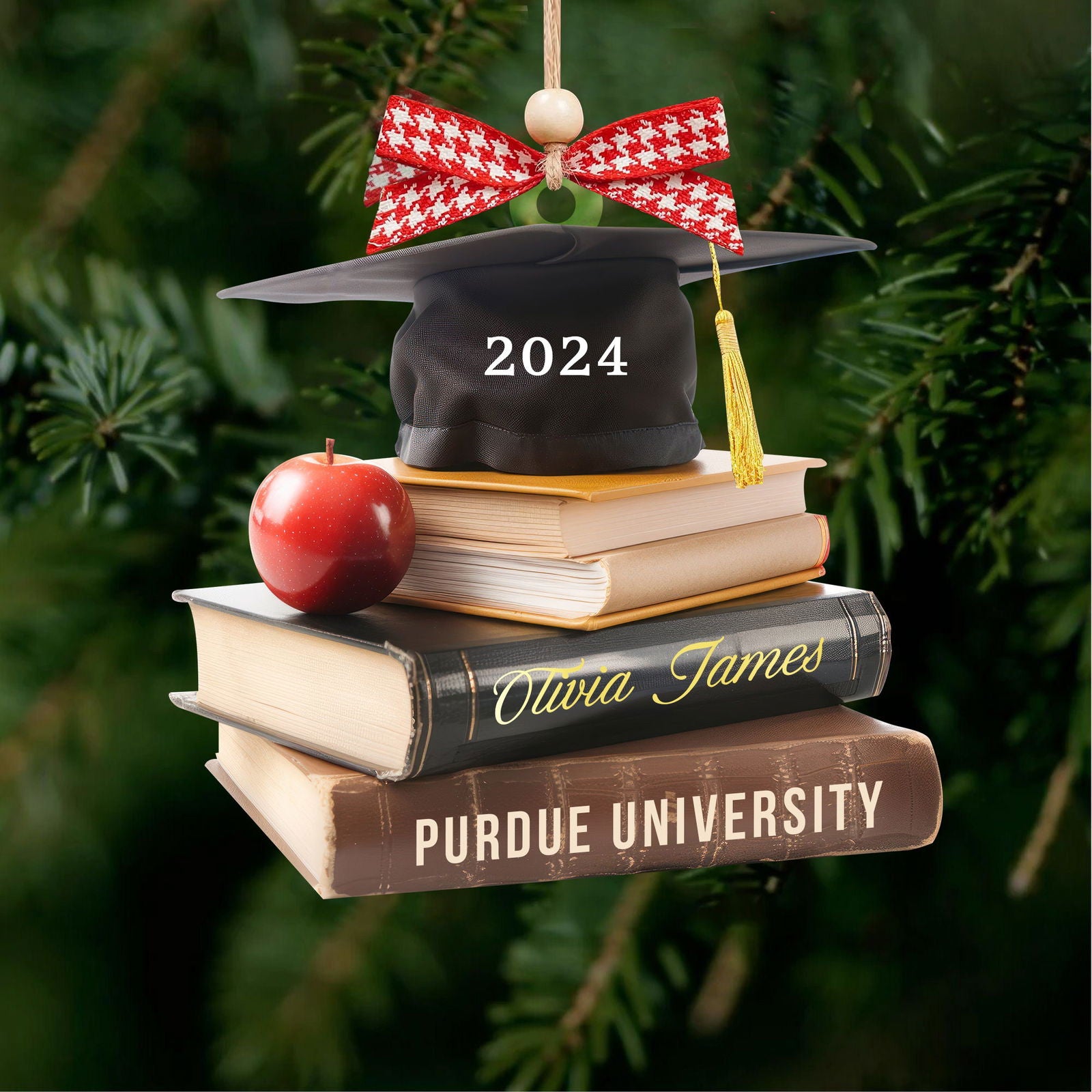Personalized Graduation Cap Ornament With Books, Custom Graduation Ornament CF273 - Kindlytoys