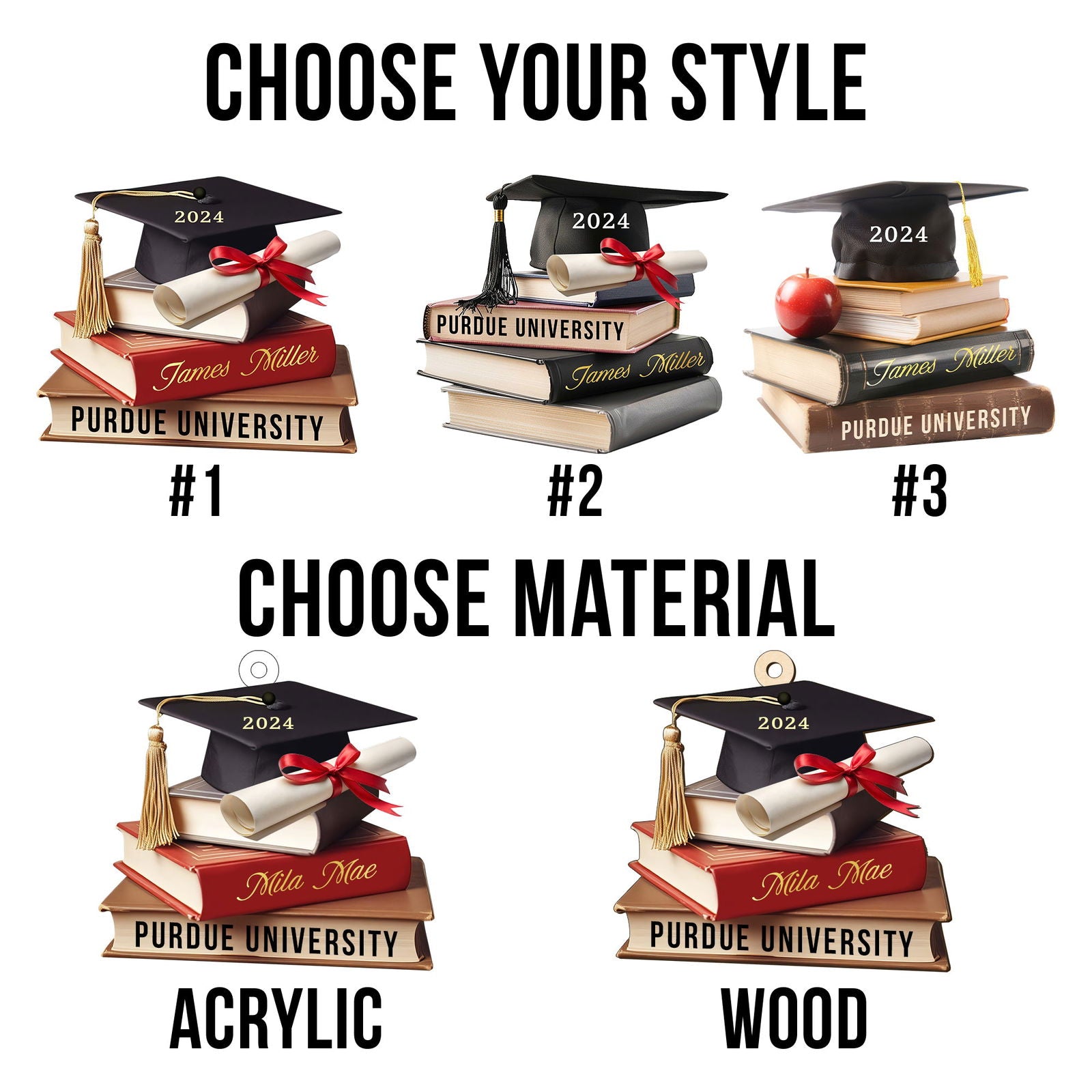 Personalized Graduation Cap Ornament With Books, Custom Graduation Ornament CF273 - Kindlytoys