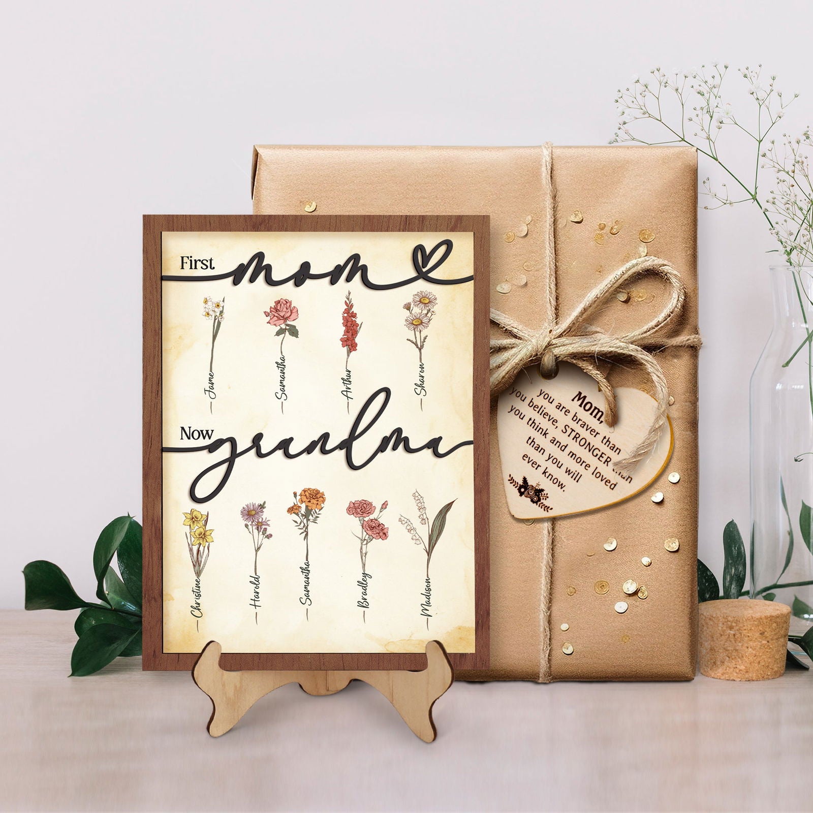 Personalized Grandma's Garden Vintage Sign, "First Mom Now Grandma" Sign, Grandkids Name With Floral Sign, Mother's Day Gift for Grandma, Mom's day gifts MX03 - Kindlytoys