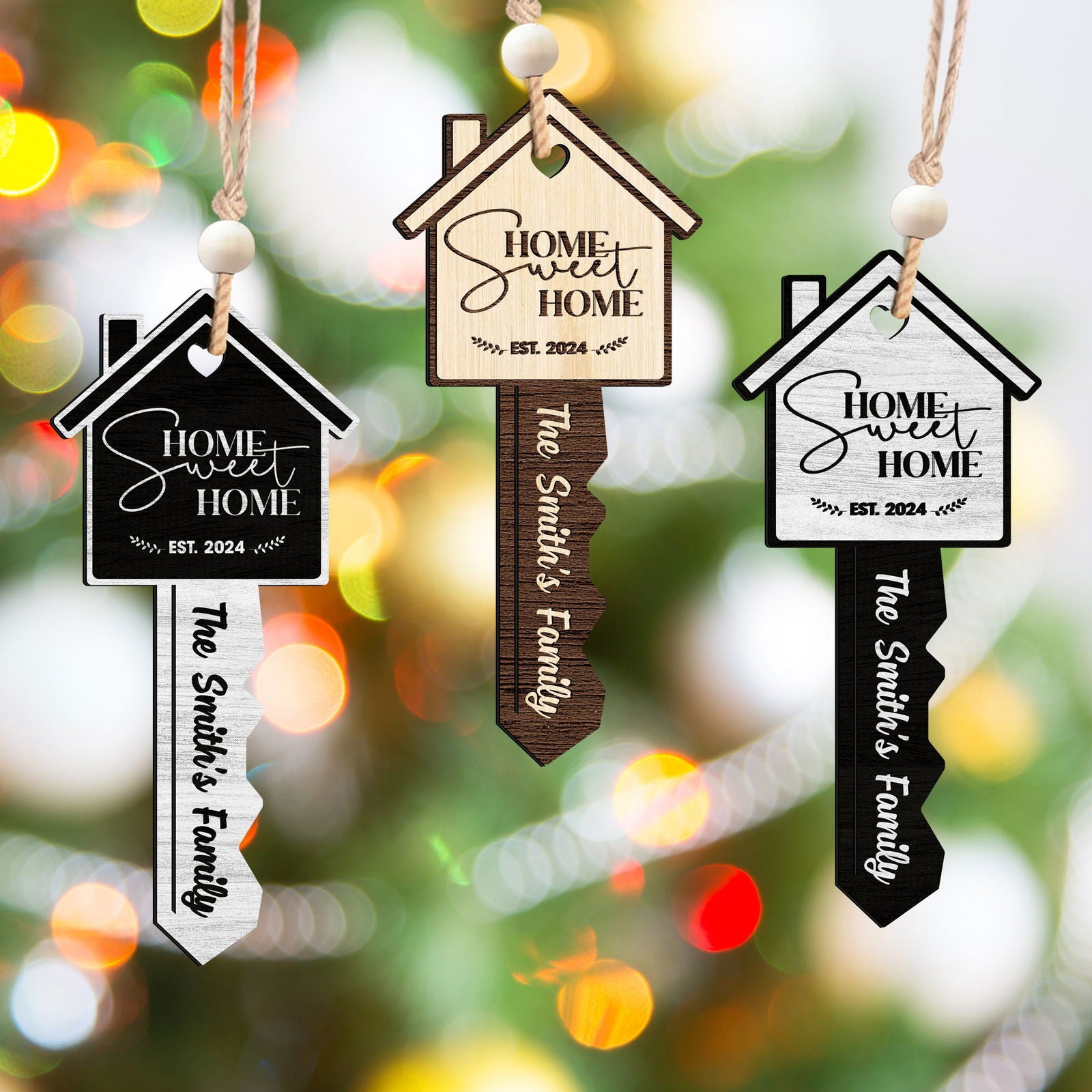 Personalized Home Sweet Home Wood Key Ornament, Housewarming Gift Christmas Ornament CF157 - Kindlytoys