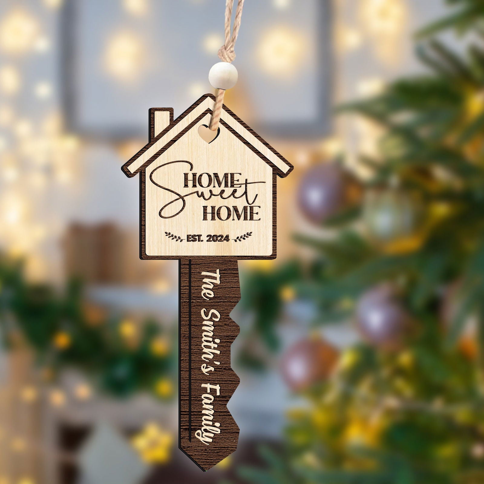 Personalized Home Sweet Home Wood Key Ornament, Housewarming Gift Christmas Ornament CF157 - Kindlytoys