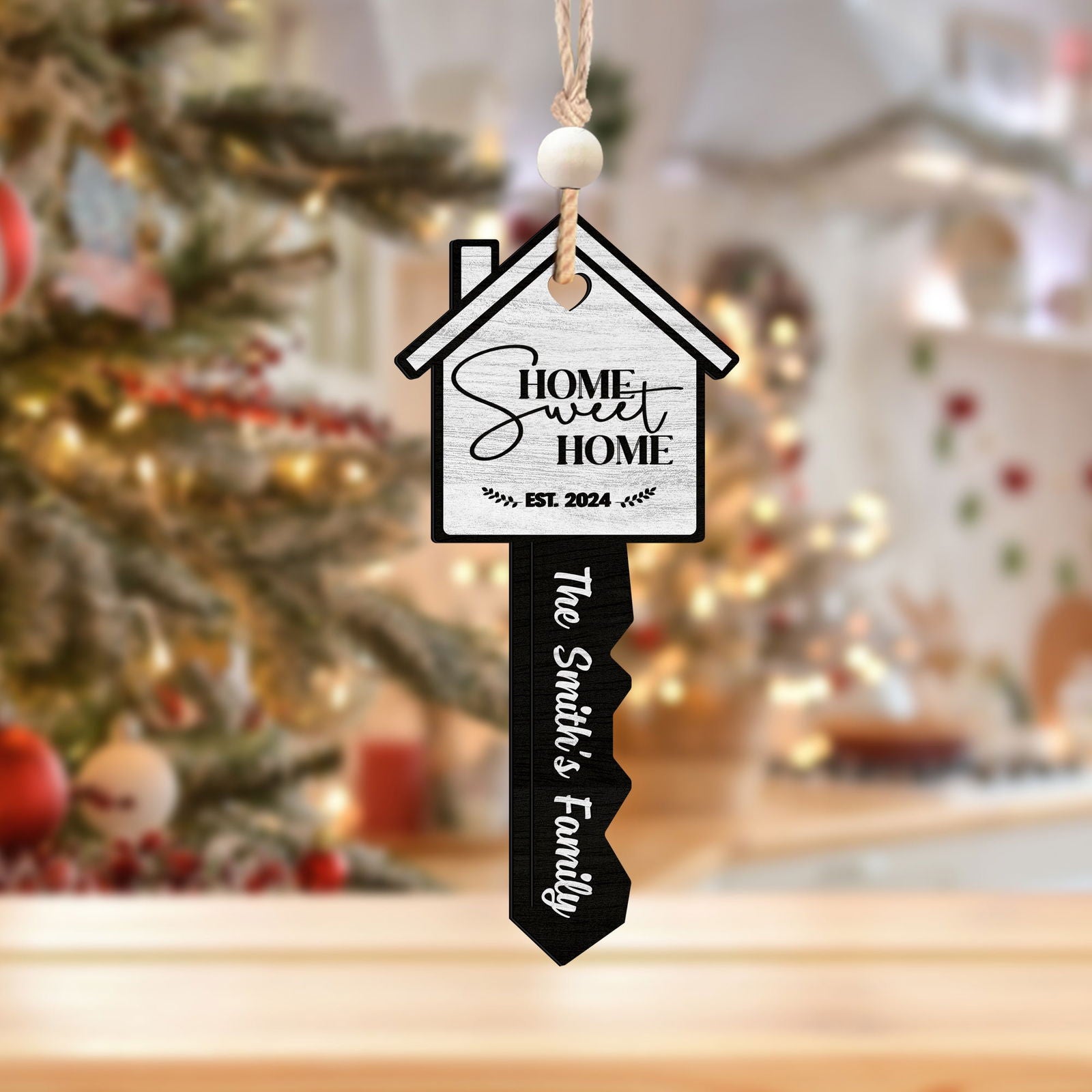 Personalized Home Sweet Home Wood Key Ornament, Housewarming Gift Christmas Ornament CF157 - Kindlytoys
