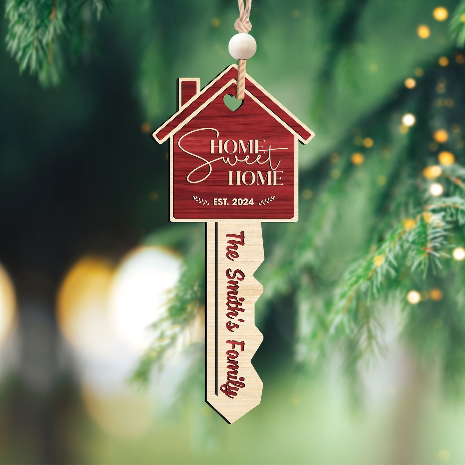 Personalized Home Sweet Home Wood Key Ornament, Housewarming Gift Christmas Ornament CF157 - Kindlytoys