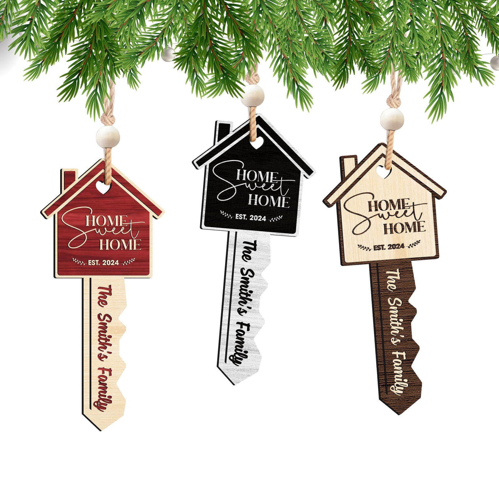 Personalized Home Sweet Home Wood Key Ornament, Housewarming Gift Christmas Ornament CF157 - Kindlytoys