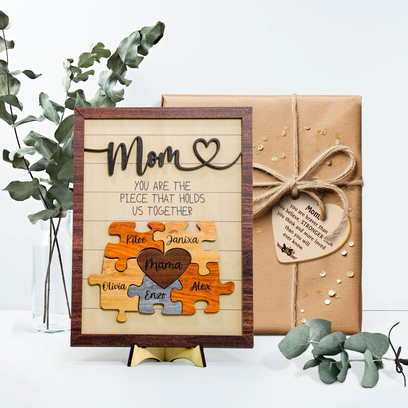 Personalized Mom Puzzle With Kids Names Sign, gifts for mothers, unique gifts for mom MS01 - Kindlytoys