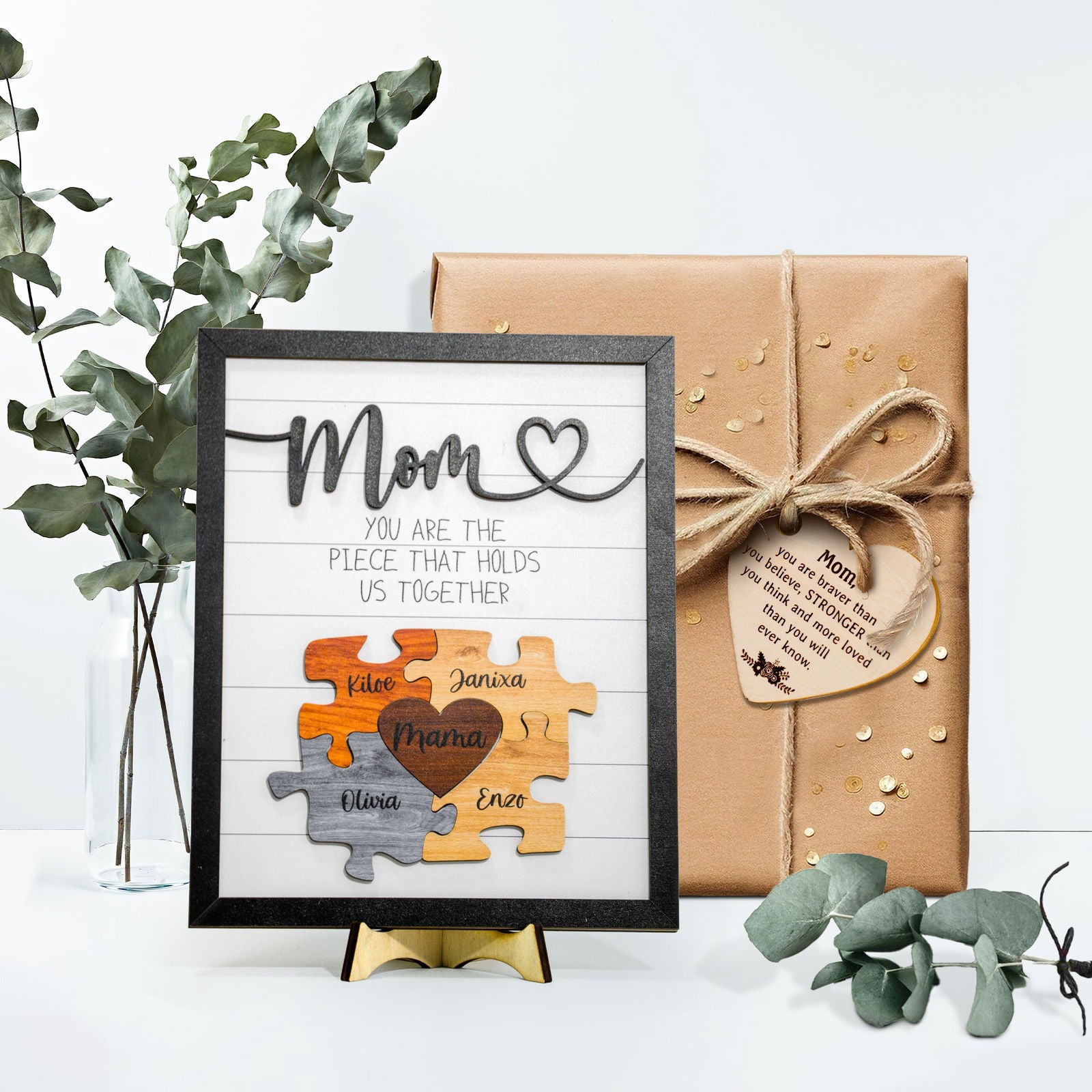 Personalized Mom Puzzle With Kids Names Sign, gifts for mothers, unique gifts for mom MS01 - Kindlytoys
