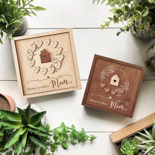 Personalized Mom Wood Sign, "Home is where Mom is", Custom Wood Sign, Gifts for mom, Mom Signs with Kids Names Gift for Mom and Grandma MS15 - Kindlytoys
