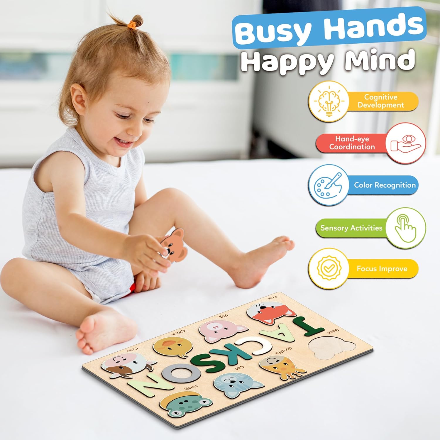 Personalized Name Puzzle With Animals, Wooden Montessori Toys NP32 - Kindlytoys