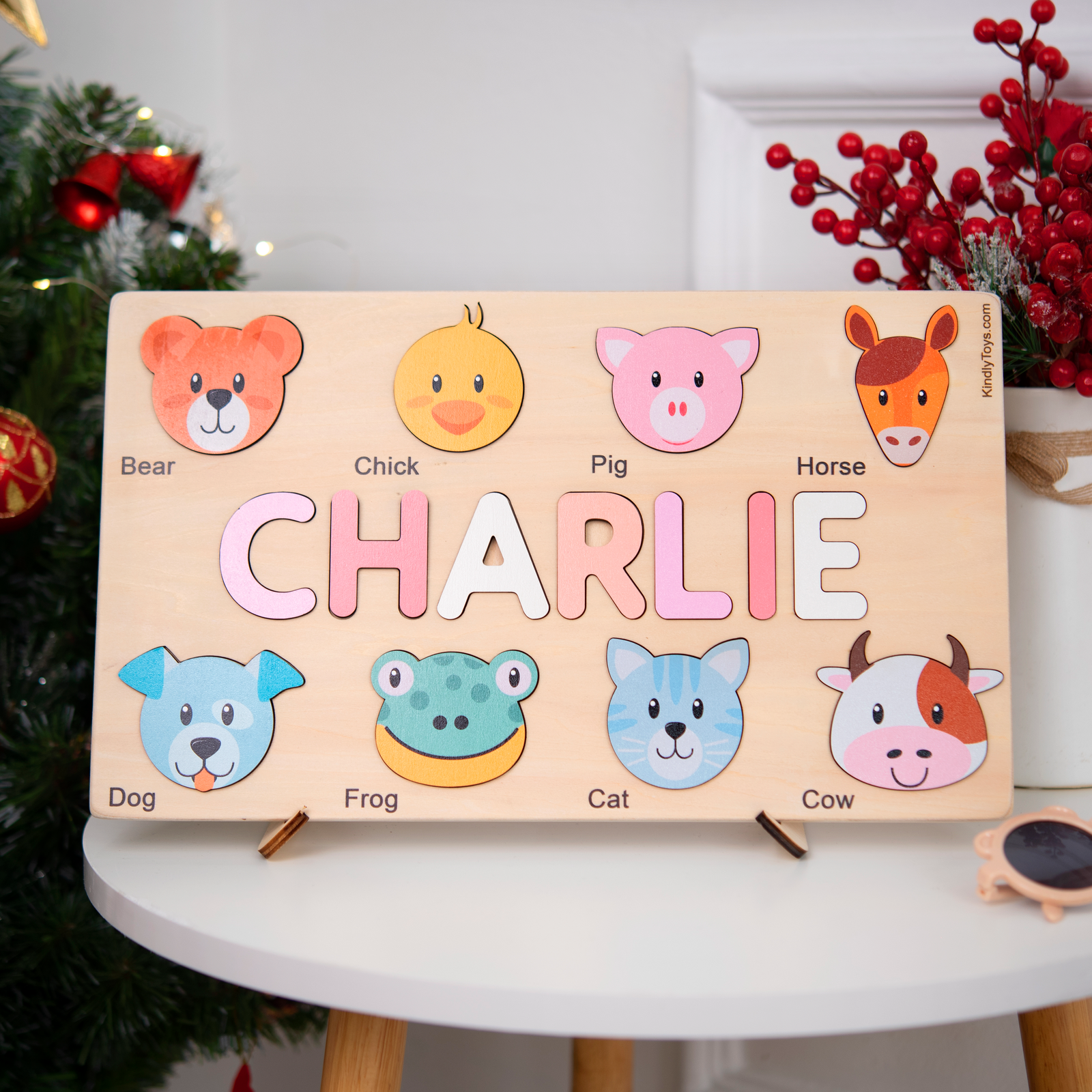 Personalized Name Puzzle With Animals, Wooden Montessori Toys NP32 - Kindlytoys