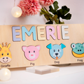 Personalized Name Puzzle With Animals, Wooden Montessori Toys NP32 - Kindlytoys