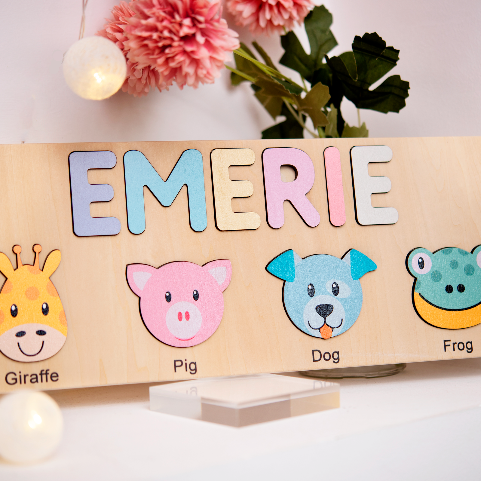 Personalized Name Puzzle With Animals, Wooden Montessori Toys NP32 - Kindlytoys