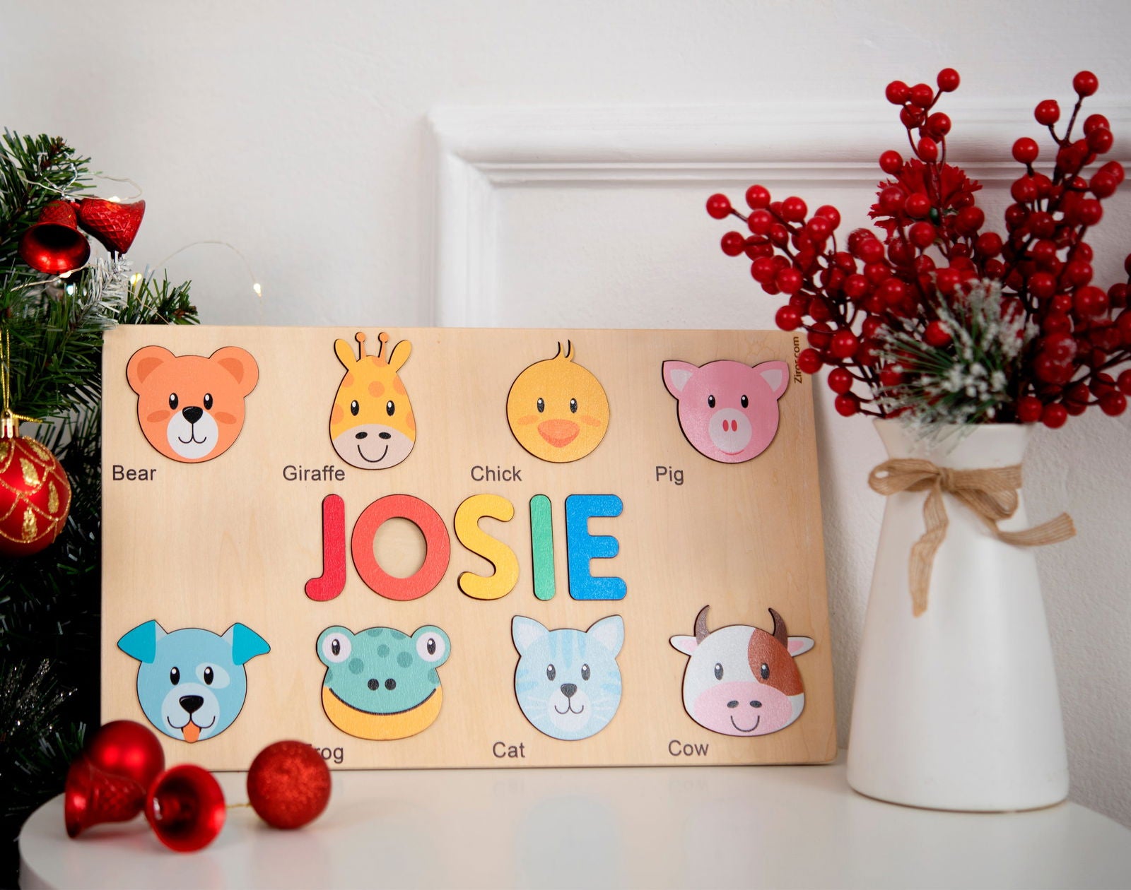 Personalized Name Puzzle With Animals, Wooden Montessori Toys NP32 - Kindlytoys