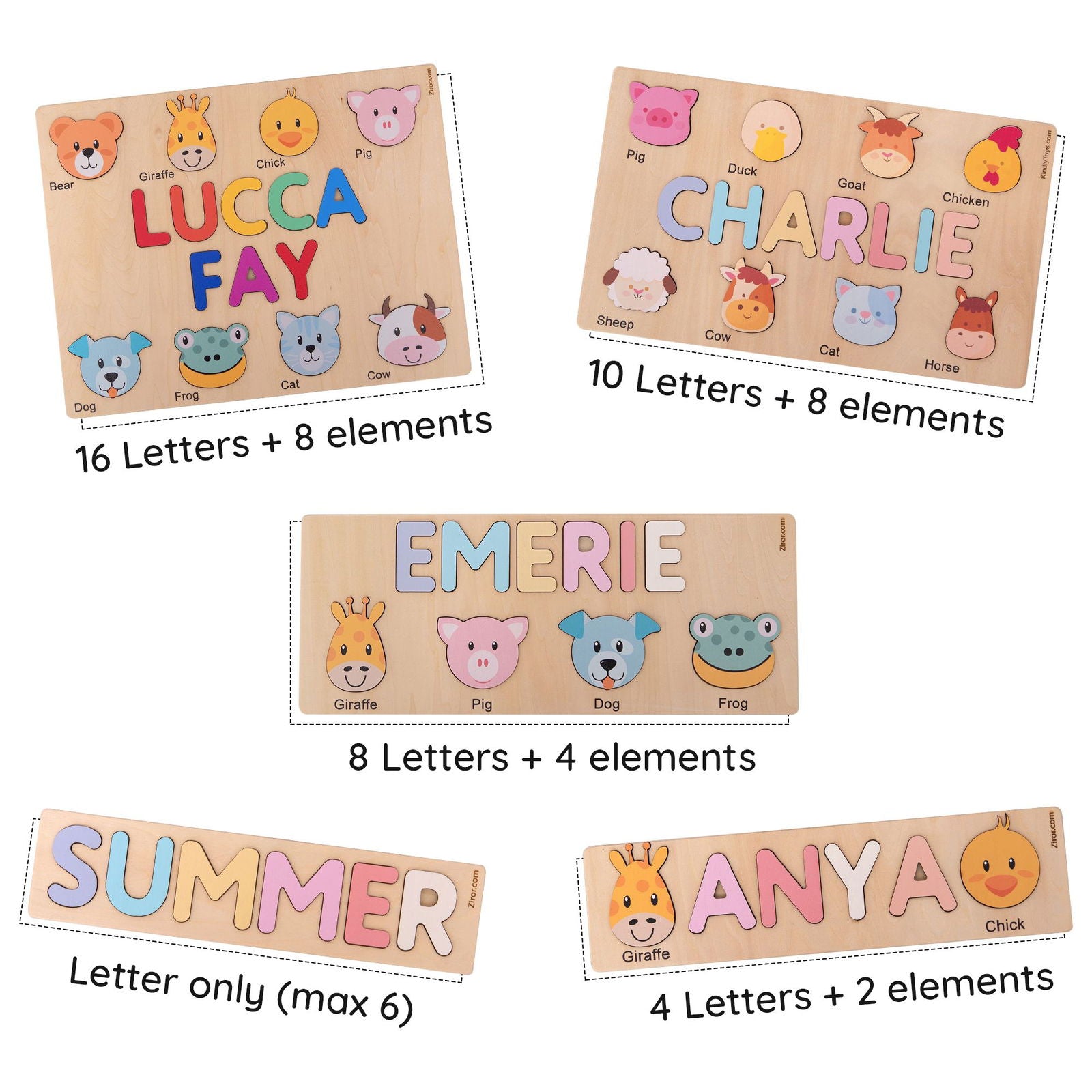 Personalized Name Puzzle With Animals, Wooden Montessori Toys NP32 - Kindlytoys