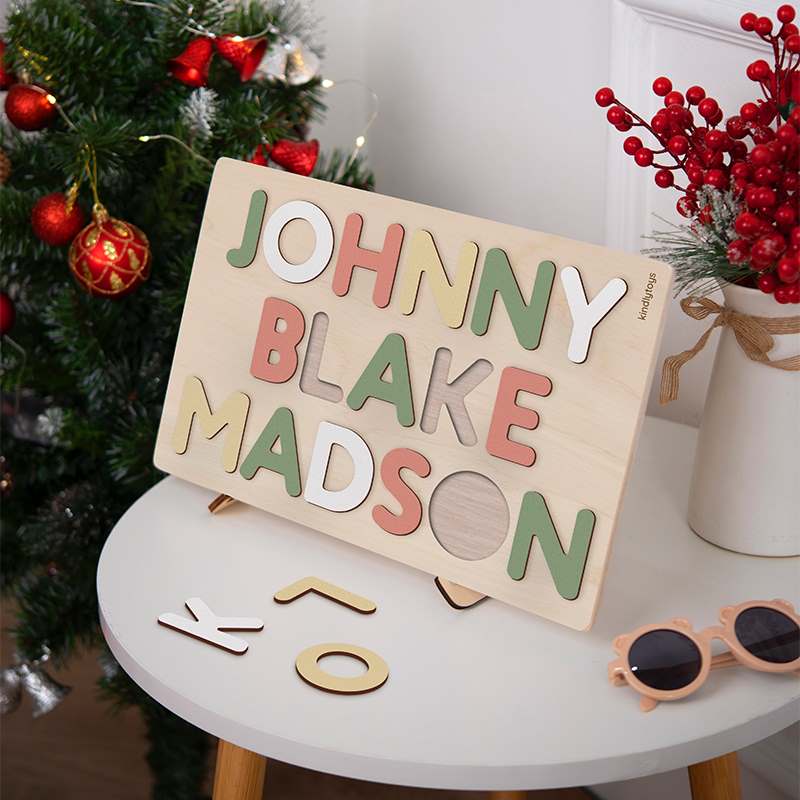 Personalized Name Puzzle With Animals, Wooden Montessori Toys NP32 - Kindlytoys