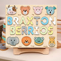 Personalized Name Puzzle With Animals, Wooden Montessori Toys NP32 - Kindlytoys