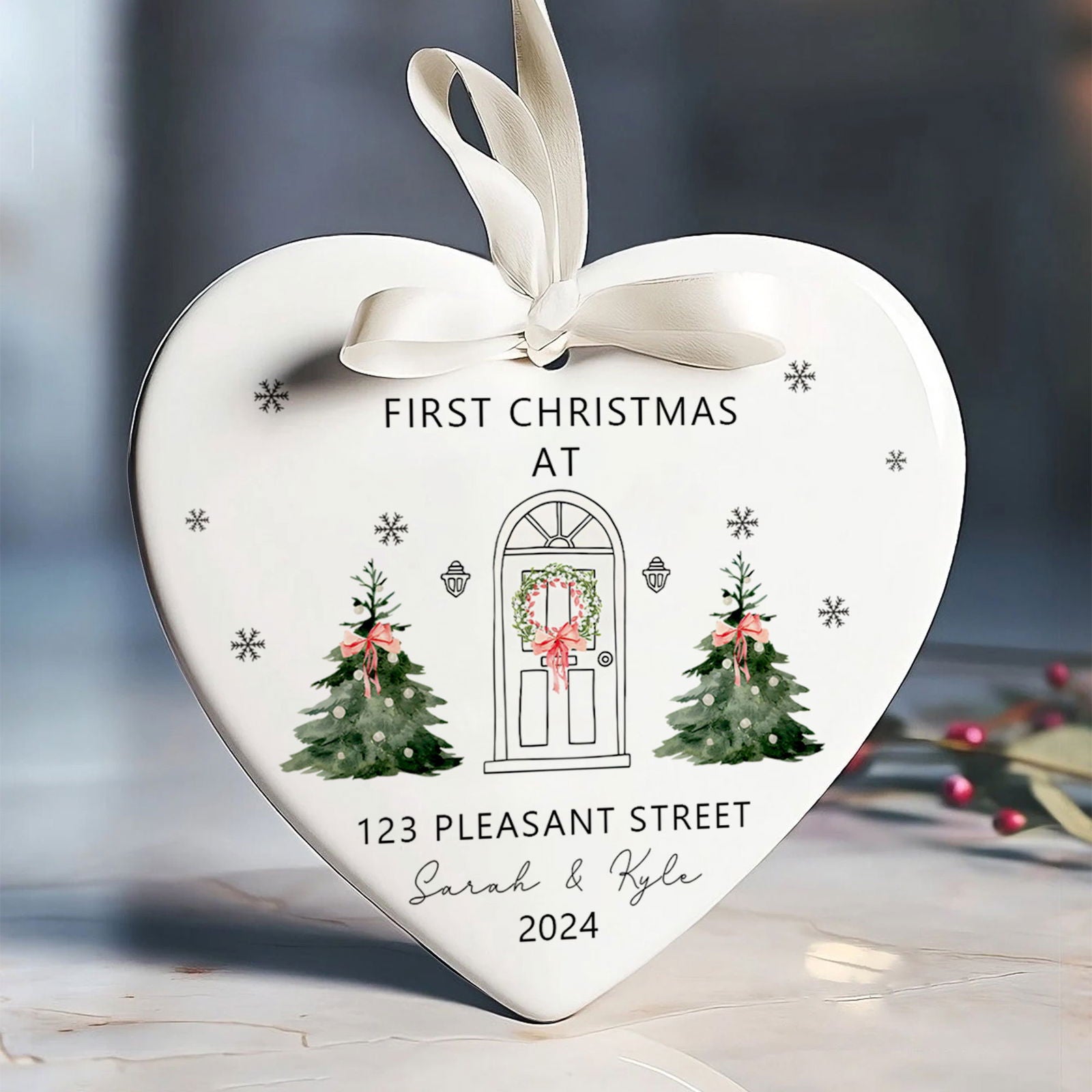 Personalized New Home Ornament - New Home Christmas Ornament - Wreath New House Ornament CY03-5-8 - Kindlytoys