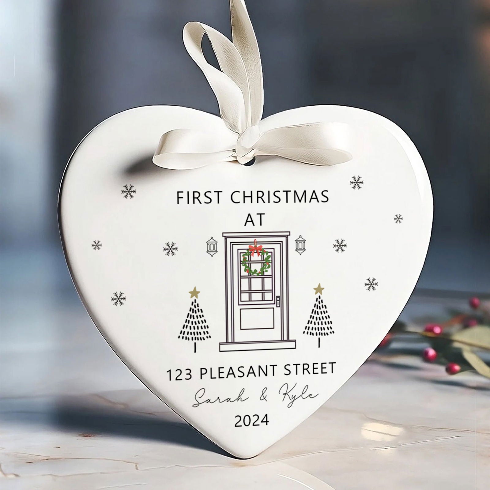 Personalized New Home Ornament - New Home Christmas Ornament - Wreath New House Ornament CY03-5-8 - Kindlytoys