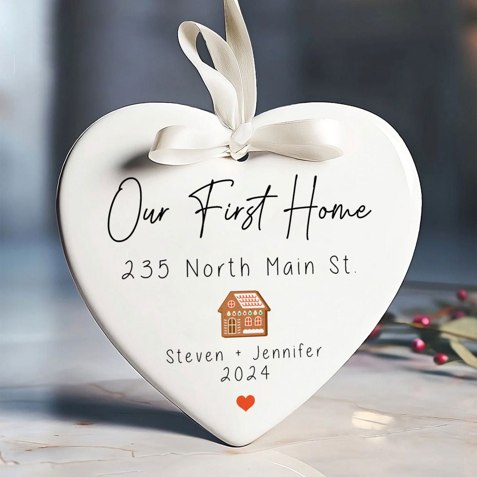 Personalized New Home Ornament, Ceramic Heart Ornament, Housewarming Gifts for New House Ornament, Keepsake Sign, Heart Plaque, New House Gift Ideas, Welcome Home Gifts CY02-1 - Kindlytoys