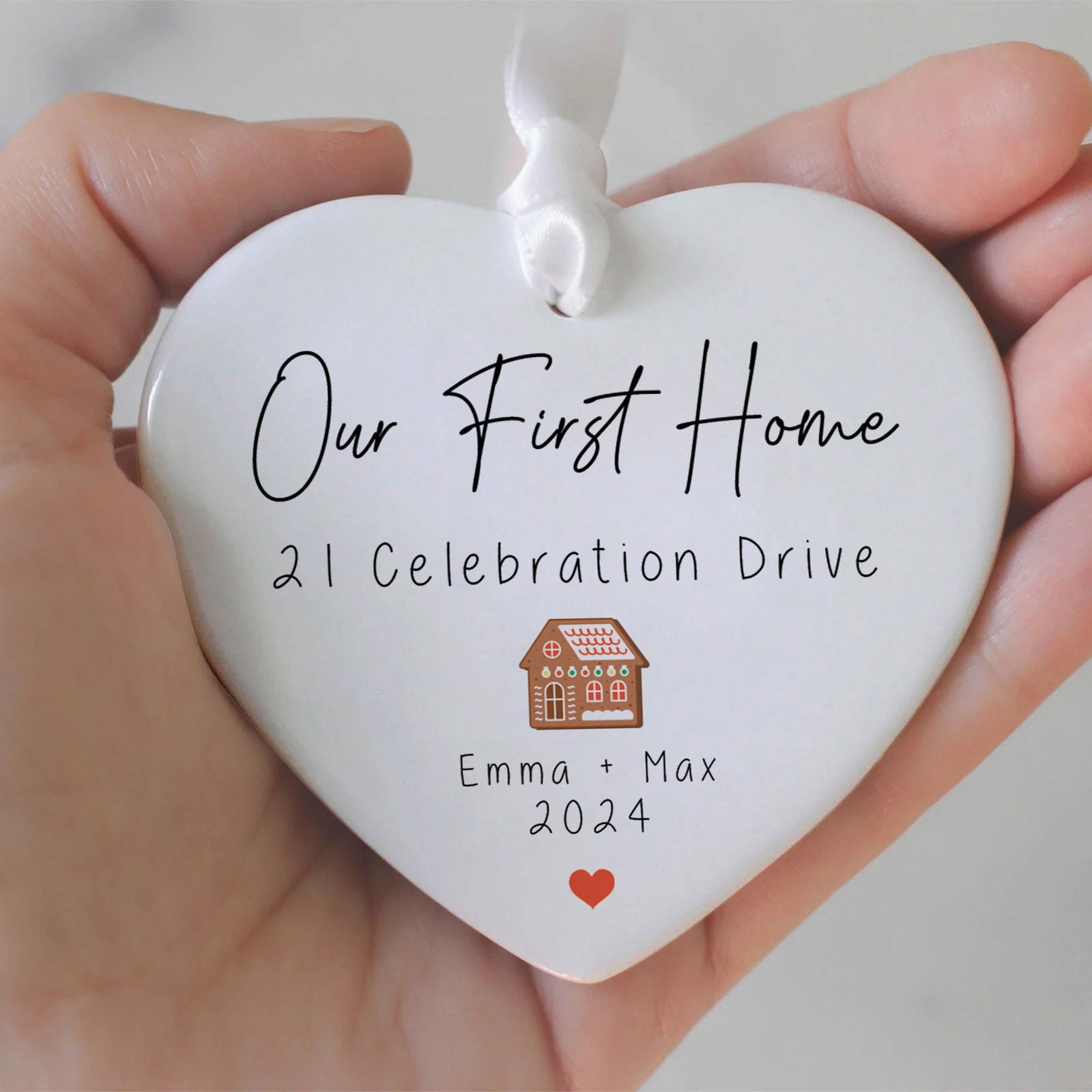 Personalized New Home Ornament, Ceramic Heart Ornament, Housewarming Gifts for New House Ornament, Keepsake Sign, Heart Plaque, New House Gift Ideas, Welcome Home Gifts CY02-1 - Kindlytoys