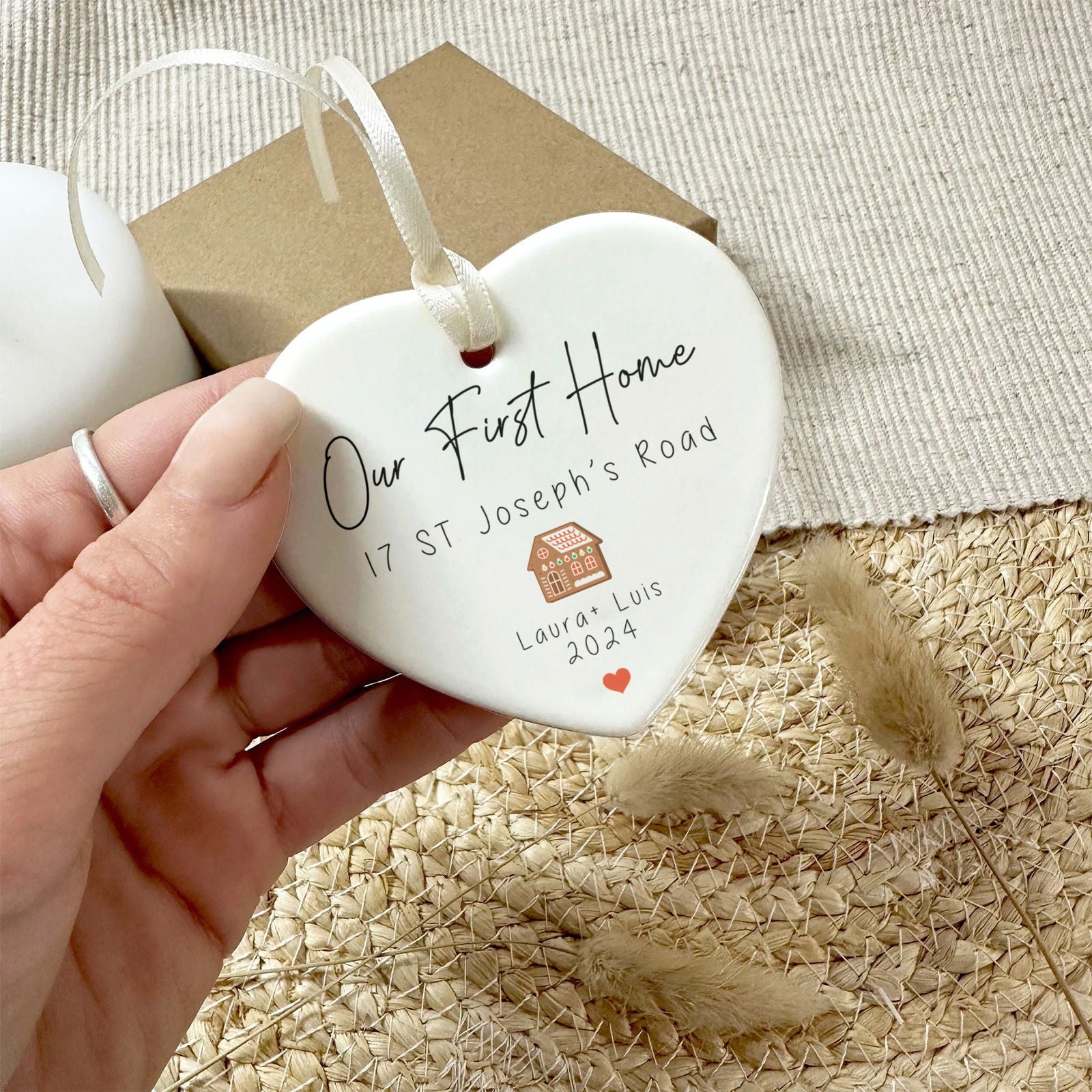 Personalized New Home Ornament, Ceramic Heart Ornament, Housewarming Gifts for New House Ornament, Keepsake Sign, Heart Plaque, New House Gift Ideas, Welcome Home Gifts CY02-1 - Kindlytoys