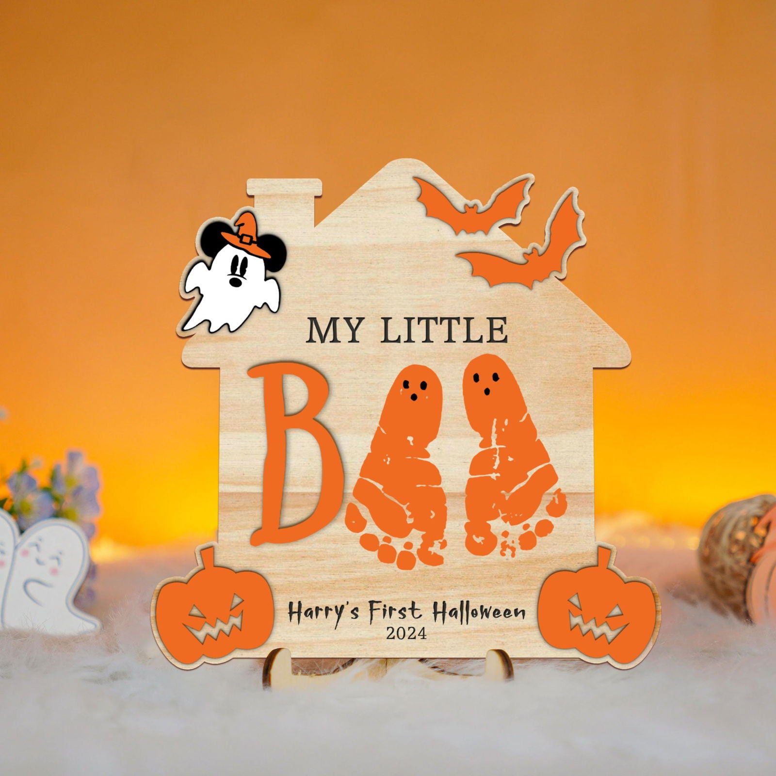 Personalized Our Little Boo Footprint Sign, Halloween Footprint Art FT26 - Kindlytoys