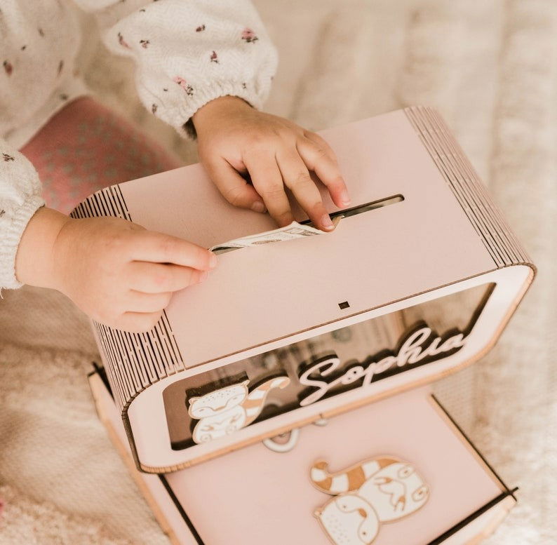 Personalized Piggy Bank For Kids, Wooden Piggy Bank with Name, DIY Piggy Bank, First Birthday Gifts Idea, 1st Christmas Gifts For Kids - Kindlytoys