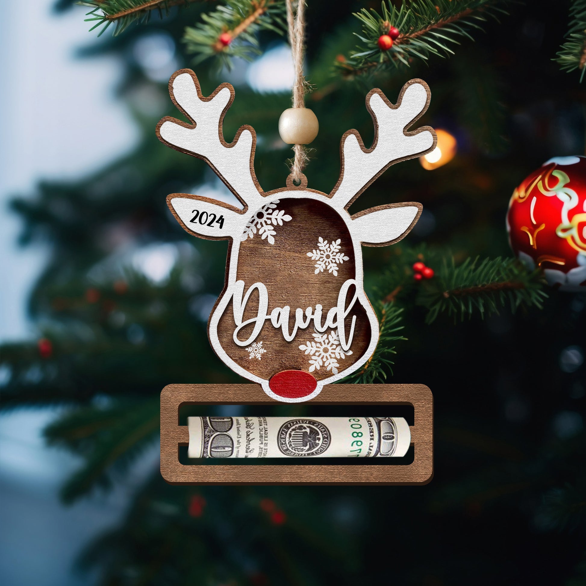 Personalized Reindeer Money Holder Christmas Ornament