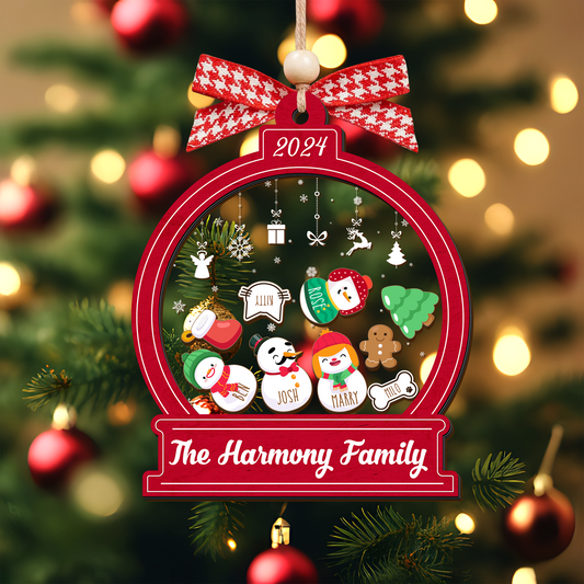 Personalized Snowman Family Christmas Ornament 2024 – Custom 3-Layer Shaker Ornament CF105 - Kindlytoys