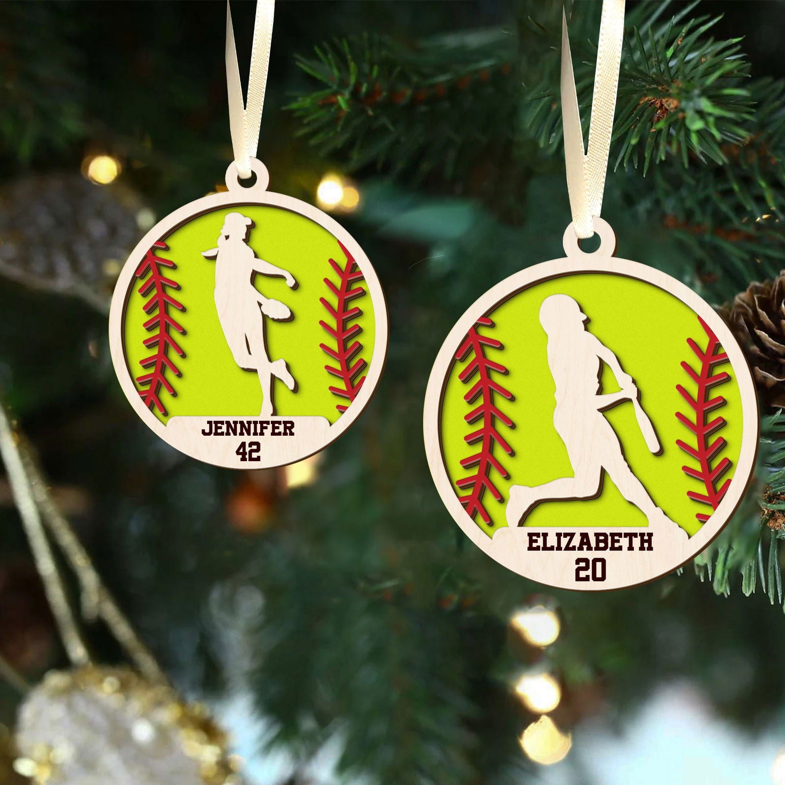Personalized Softball Ornament, Custom Softball Wood Ornament 2 Layered CF425 - Kindlytoys