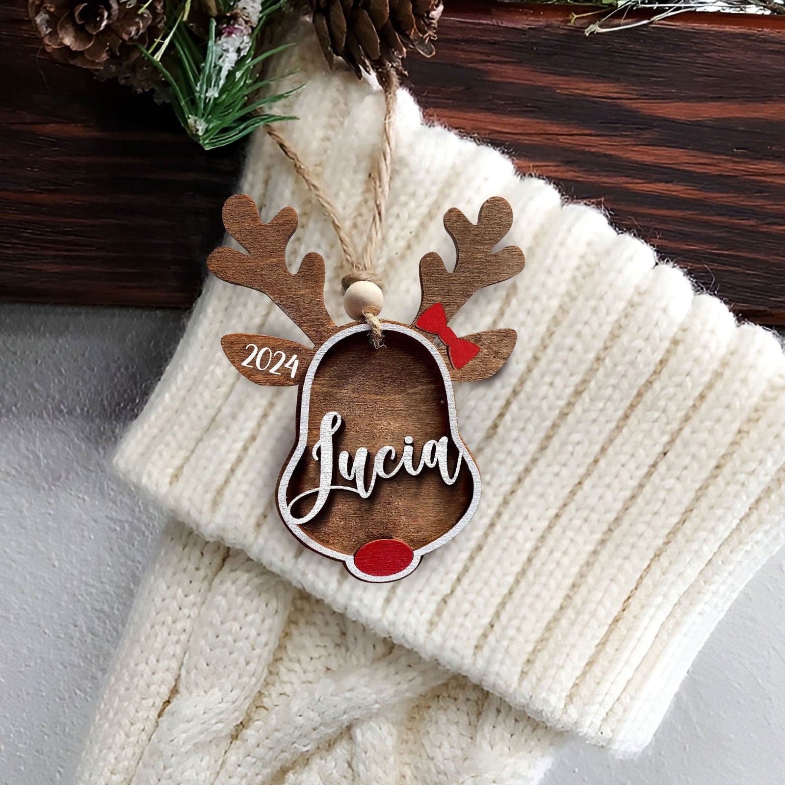 Personalized Stocking Tags Reindeer 2024, christmas ornament, Custom Stocking Tag CF03 - Kindlytoys