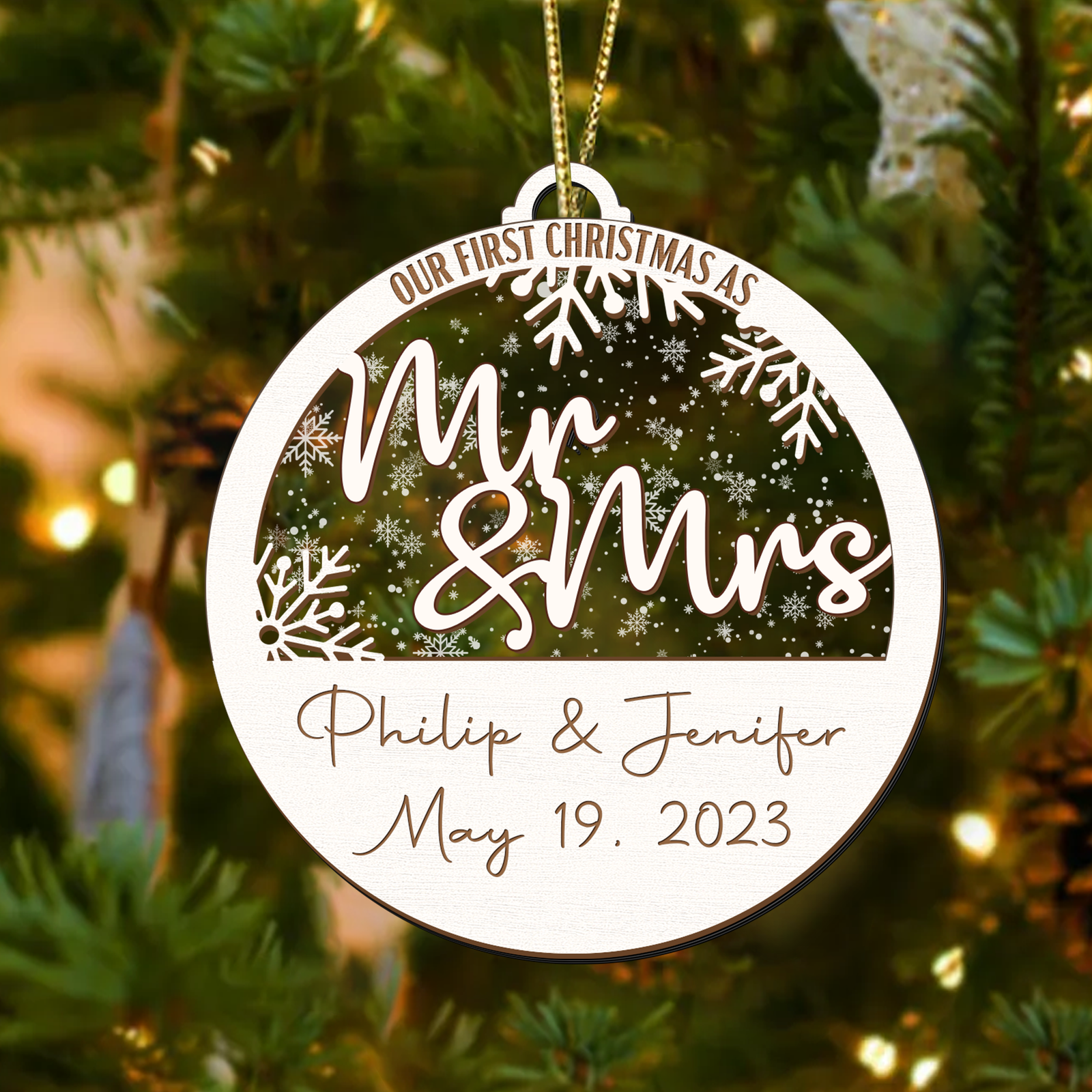 Personalized Wedding Gift Ornament, First Christmas Married, Just Married Ornament CF130 - Kindlytoys